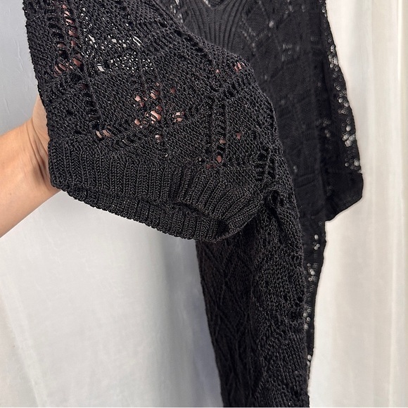 3/$20 💥 Matty M Black Crochet Knit Flowy Kimono Sleeve Kaftan Dress - Picture 5 of 16